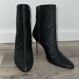 MANOLO BLAHNIK Insopo 90mm Black Glitter Booties